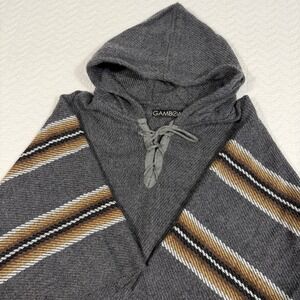 Gamboa Striped Alpaca Wool Poncho Unisex OS Gray Boho Hooded Fringe EUC
